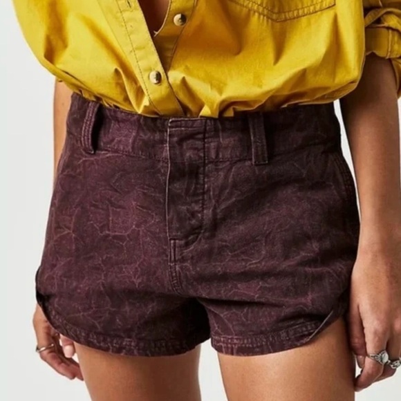 Free People Shorts Sz 0 Purple NWT Low Rise Button Fly Point Dume Chino Festival - Picture 11 of 11